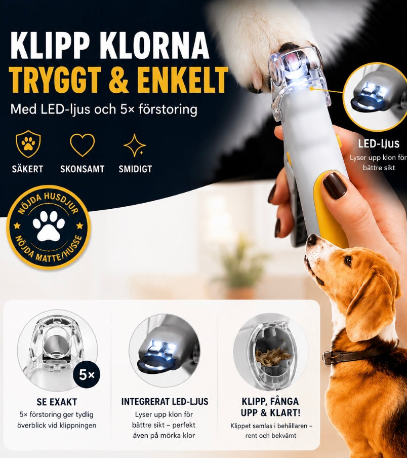 Kloklippare med LED-ljus för hund och katt