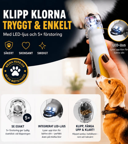 Kloklippare med LED-ljus för hund och katt